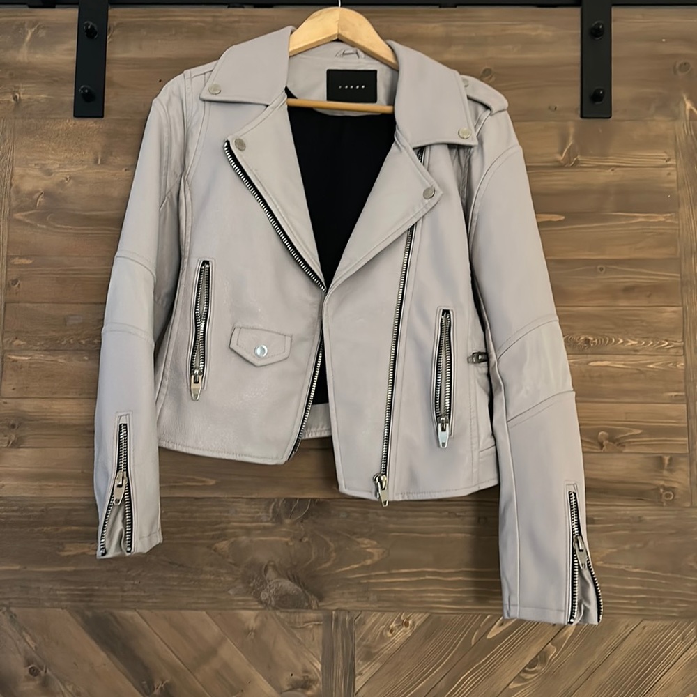 Dusty lavender/grey pleather moto jacket, BLANKNYC, size medium